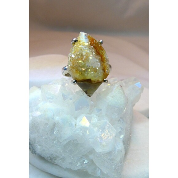 Spiralite Fossilized Quartz Crystal Shell Sterling Silver Ring Size 8 RARE - Picture 2 of 10